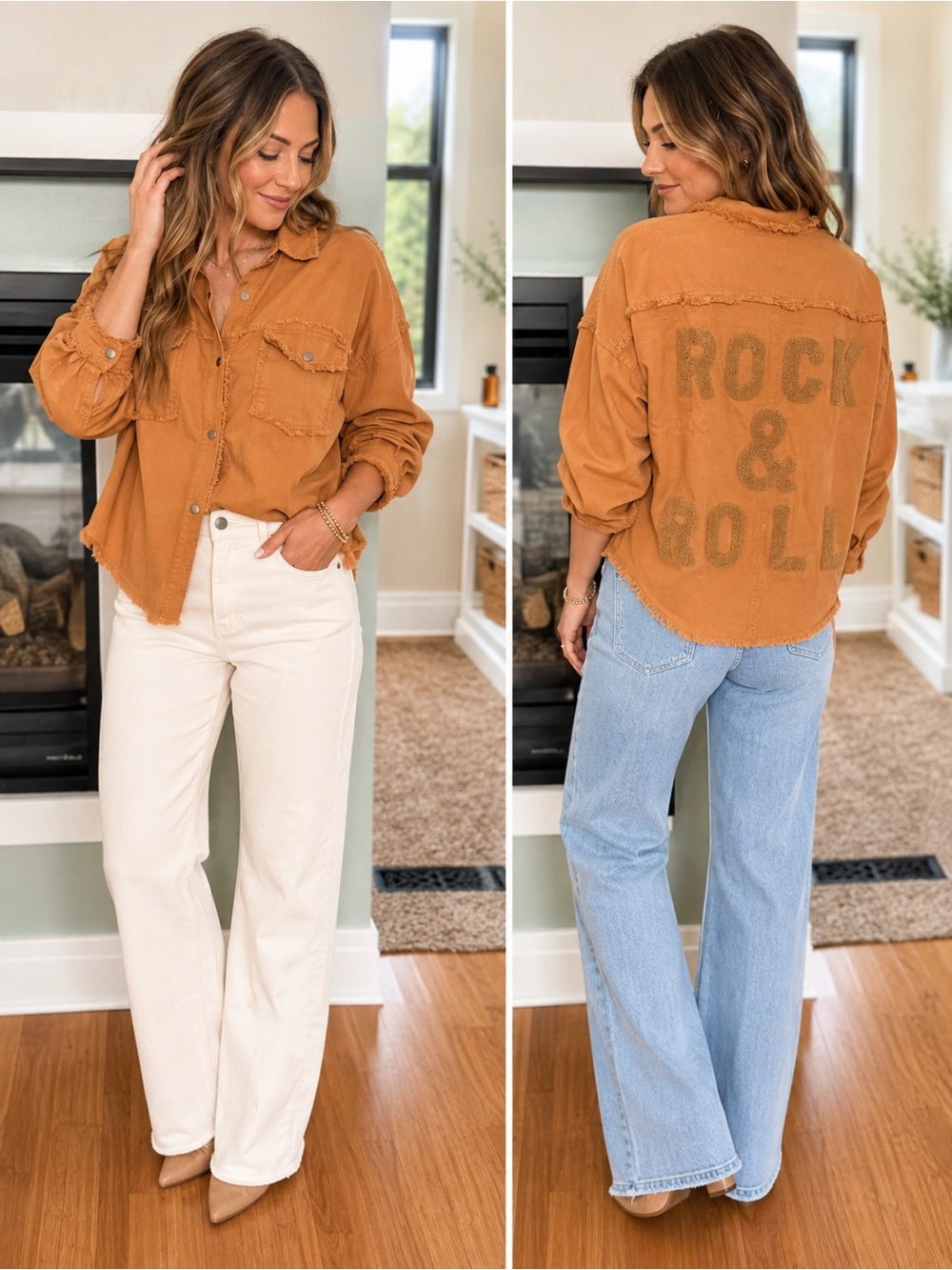Elan Rock & Roll Distressed Oversized Shacket Camel Size Small NWT